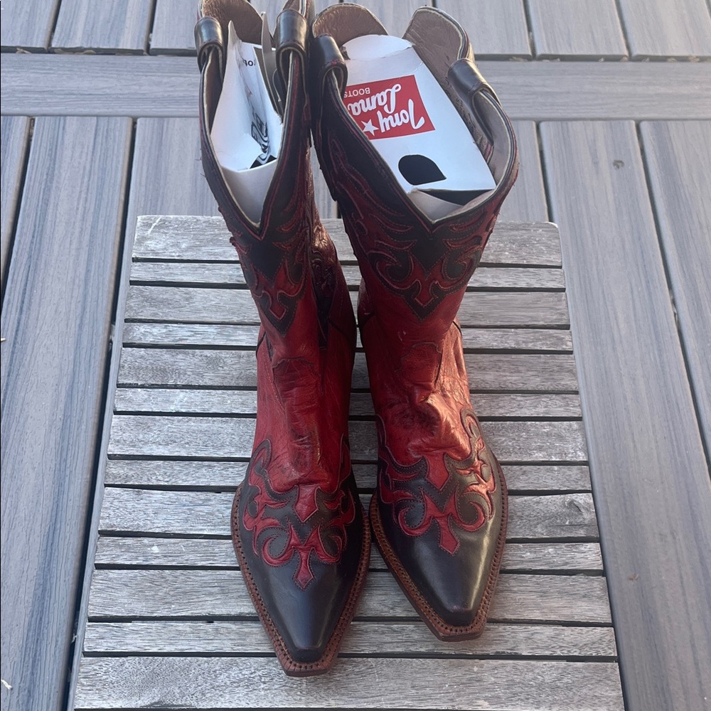 Tony Lama Women’s Red and Brown Leather Cowboy Boots
